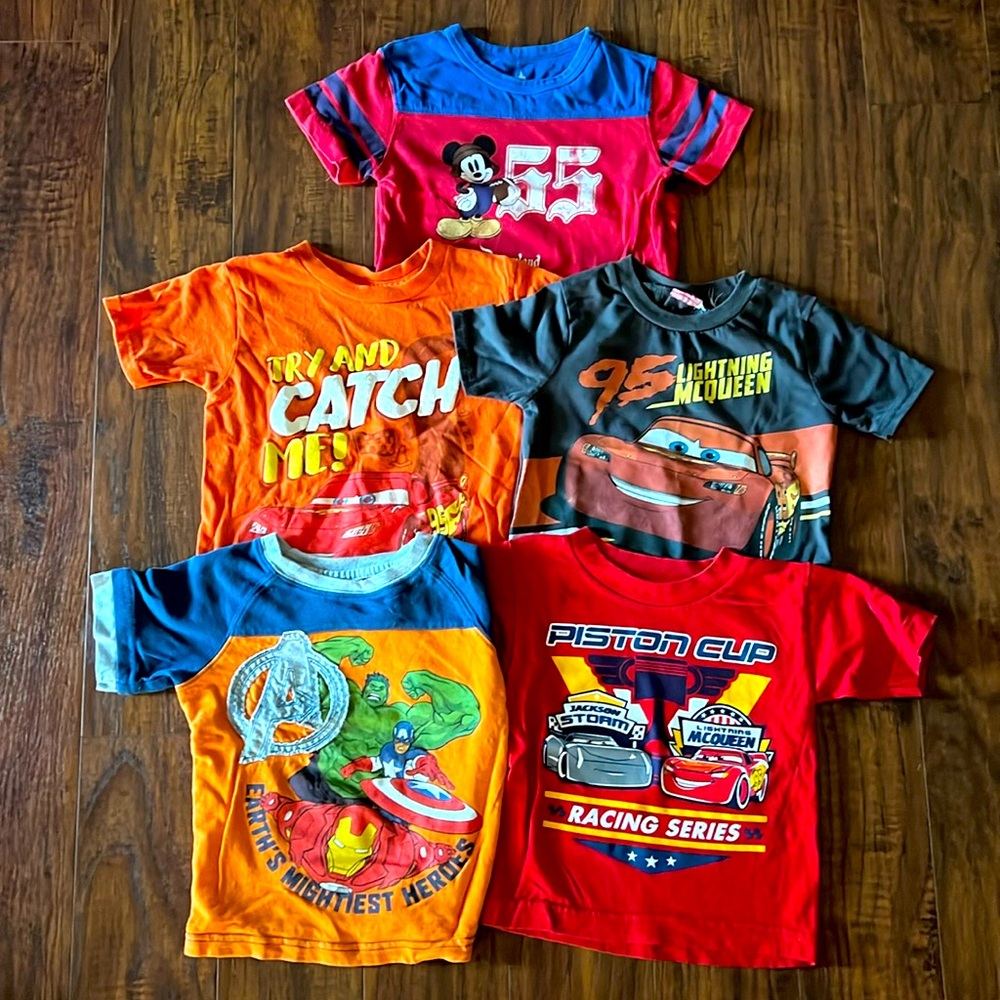 Lot of 5 Disney 3T shirts. Cars, Avengers, Mickey Mouse